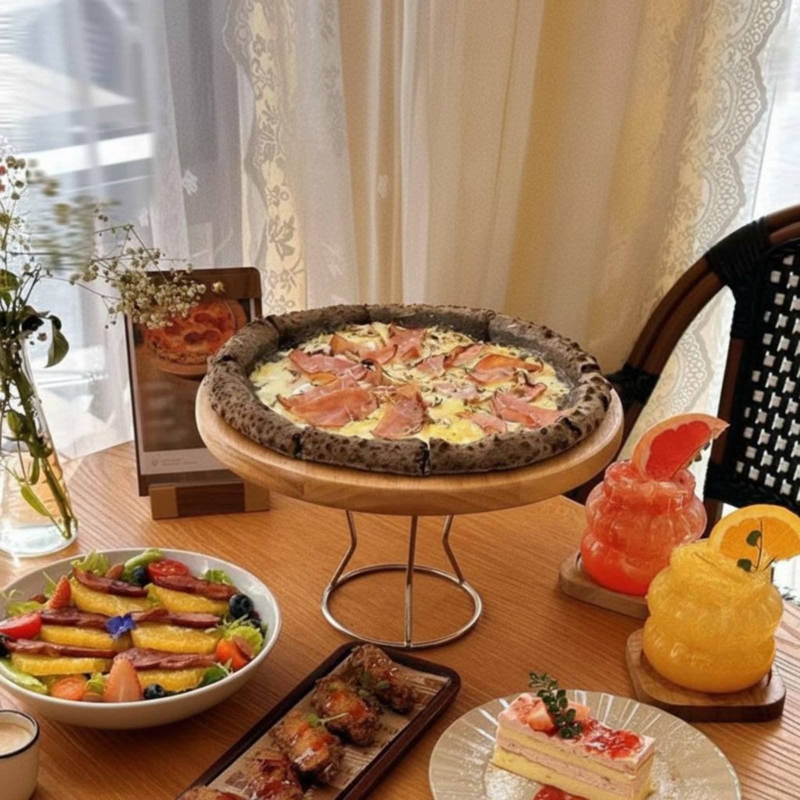 Pizza Stand Retro Design Round - Display Risers Set 评论和价格